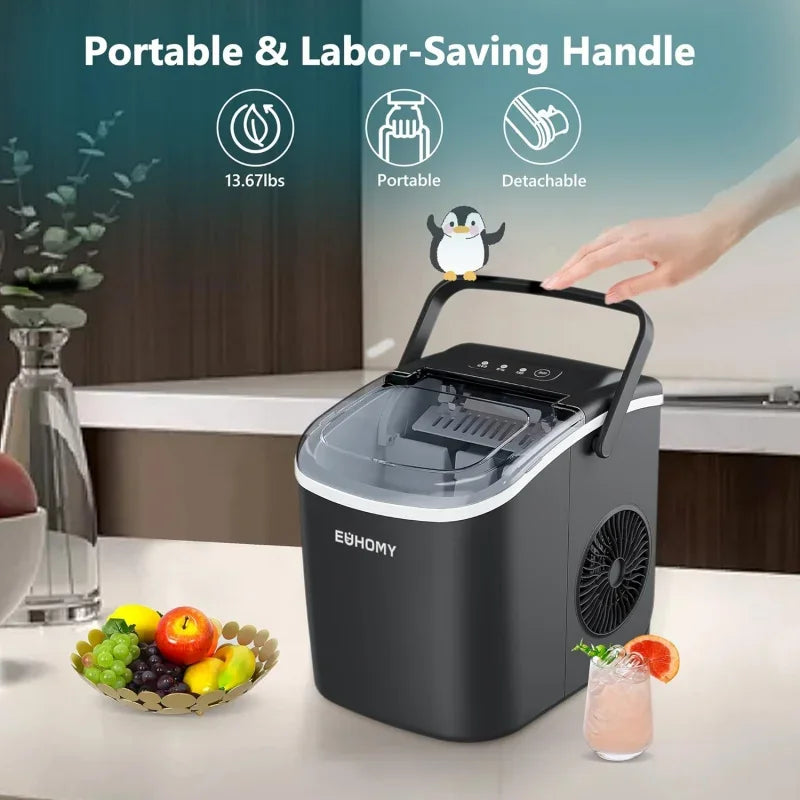 Countertop Ice Maker, 26lbs/Day, 9 Cubes in 6 Mins, Portable