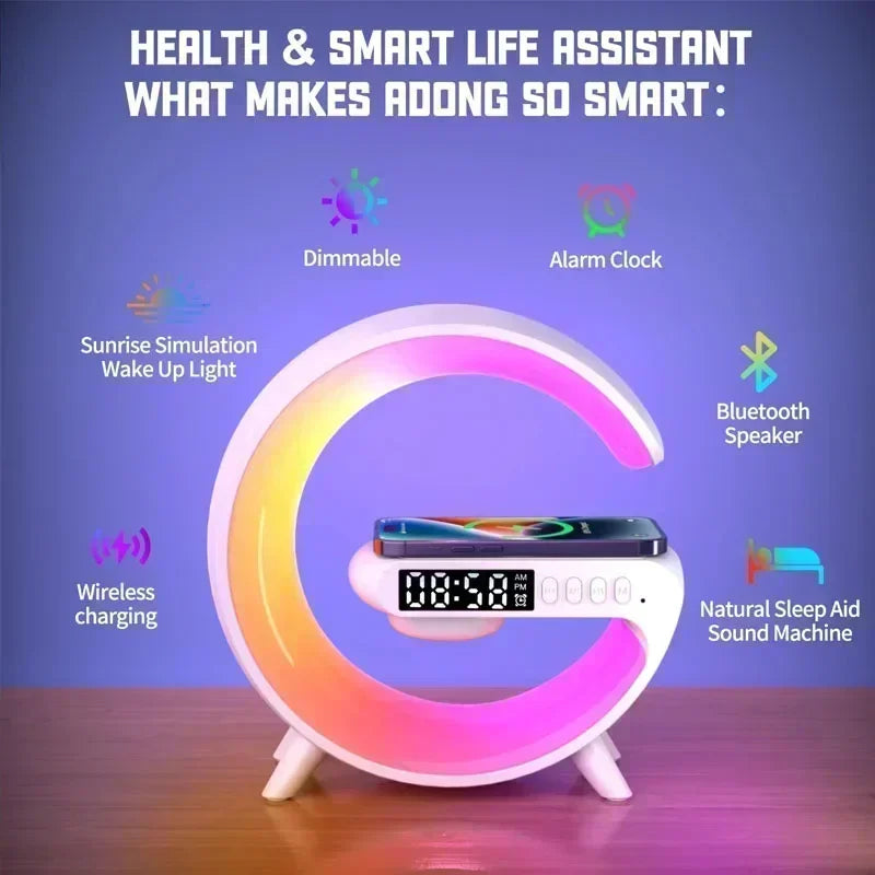 Smart Wake LED Speaker & RGB Night Light with 15W Wireless Charging