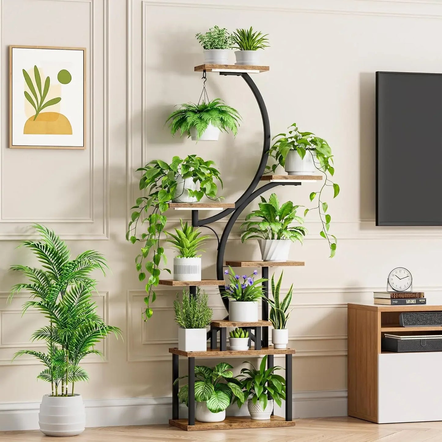 Indoor Plant Stand with Grow Lights, 8 Tier Metal Shelf