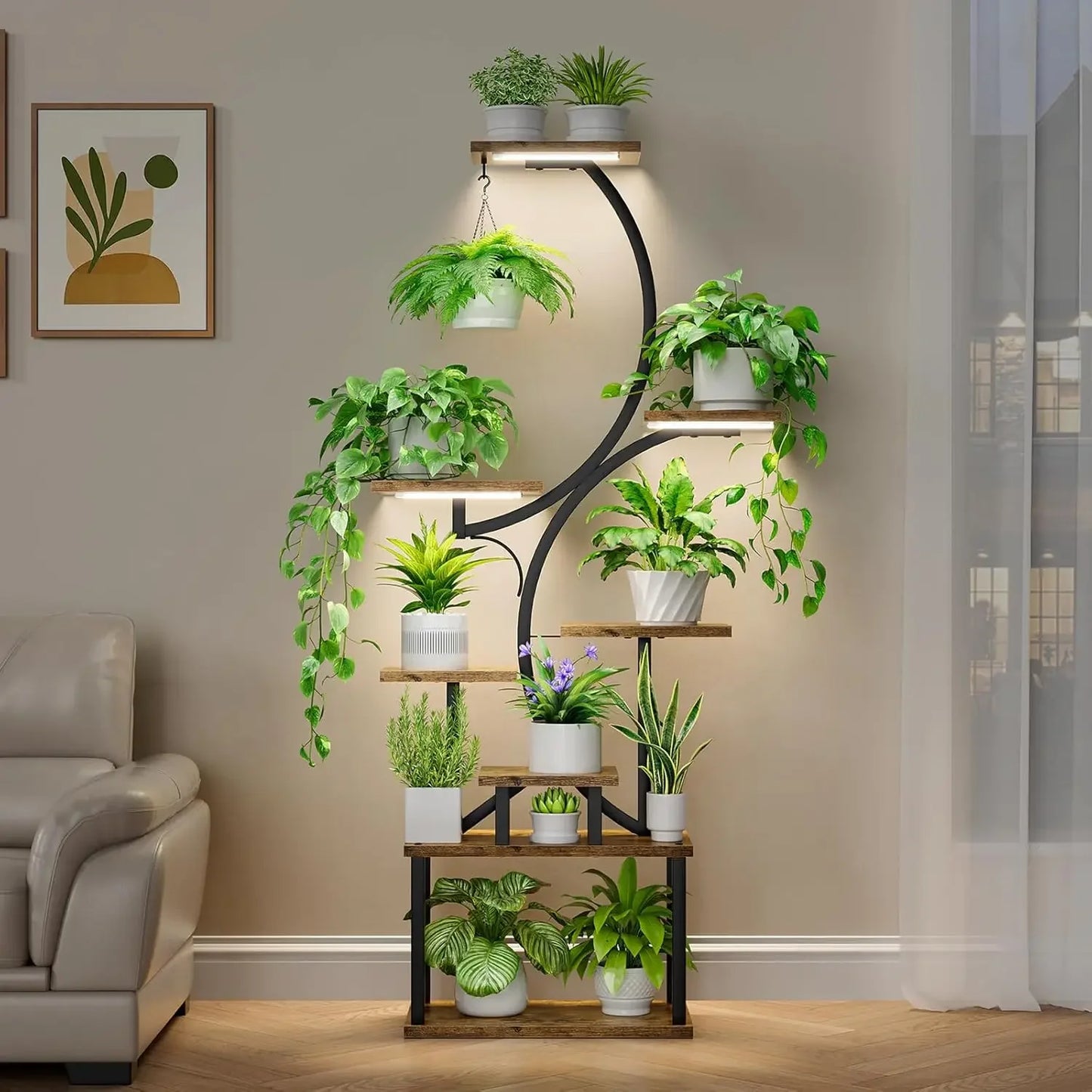Indoor Plant Stand with Grow Lights, 8 Tier Metal Shelf