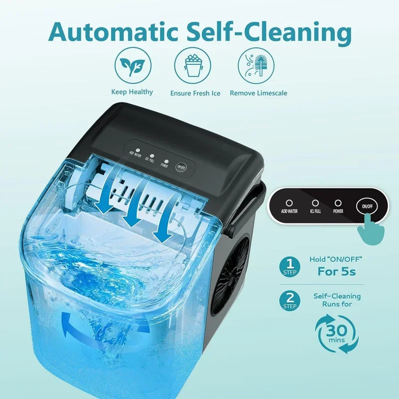 Countertop Ice Maker, 26lbs/Day, 9 Cubes in 6 Mins, Portable