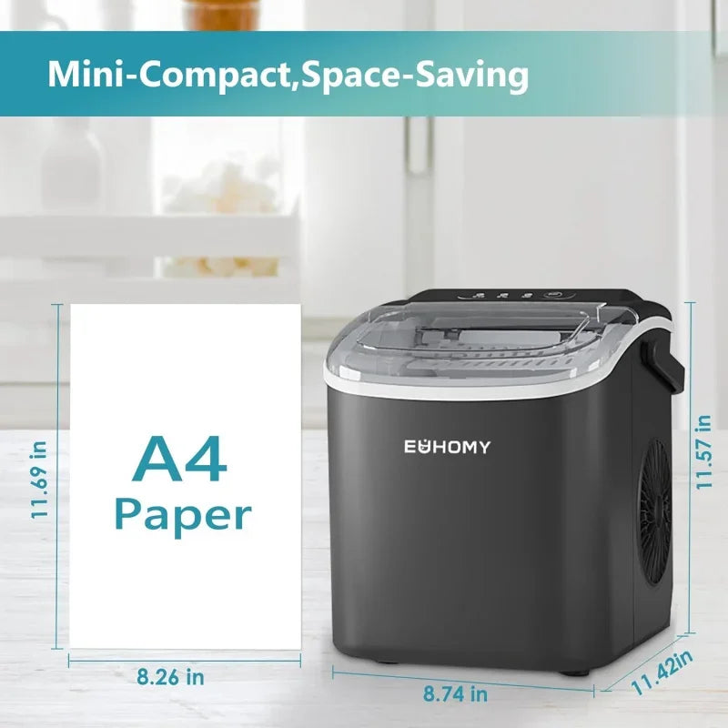 Countertop Ice Maker, 26lbs/Day, 9 Cubes in 6 Mins, Portable