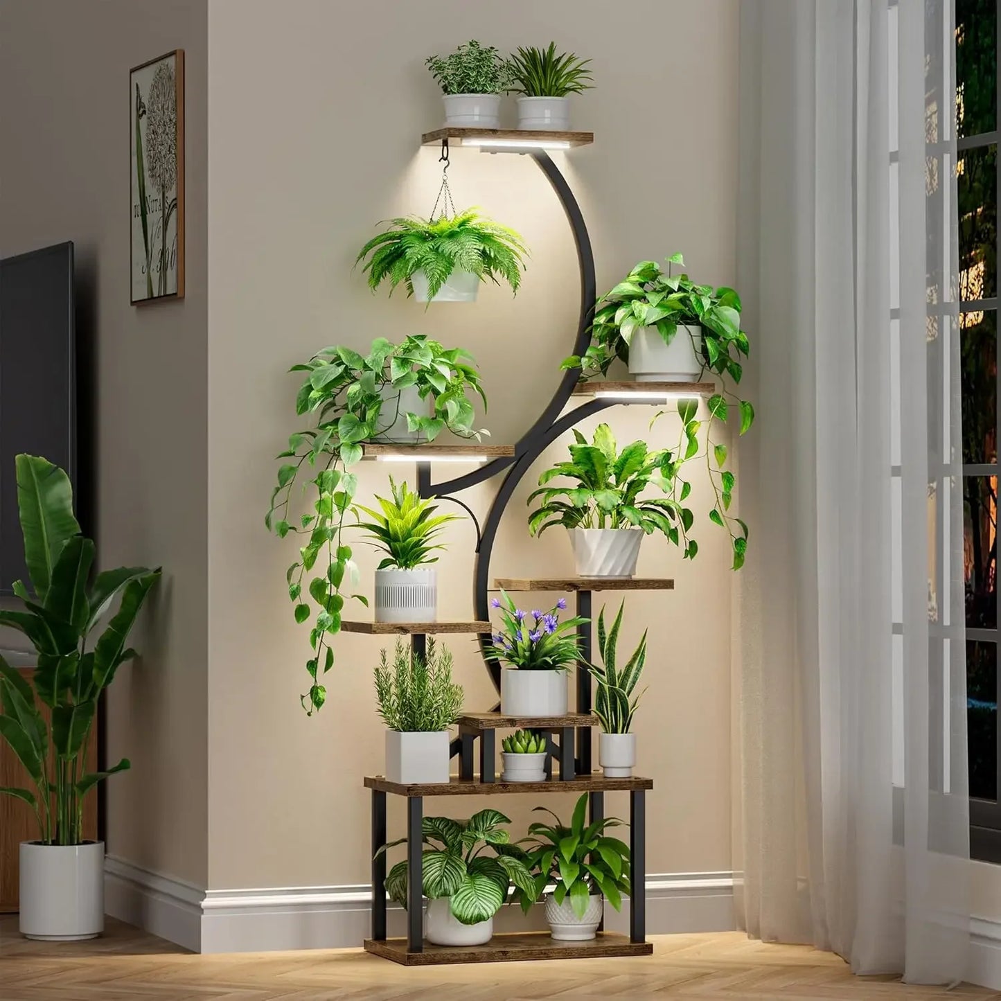 Indoor Plant Stand with Grow Lights, 8 Tier Metal Shelf