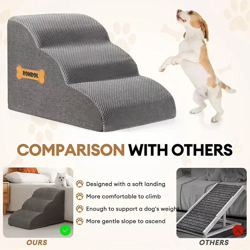 Detachable Pet Stairs - Soft Sponge Dog Ramp for High Beds