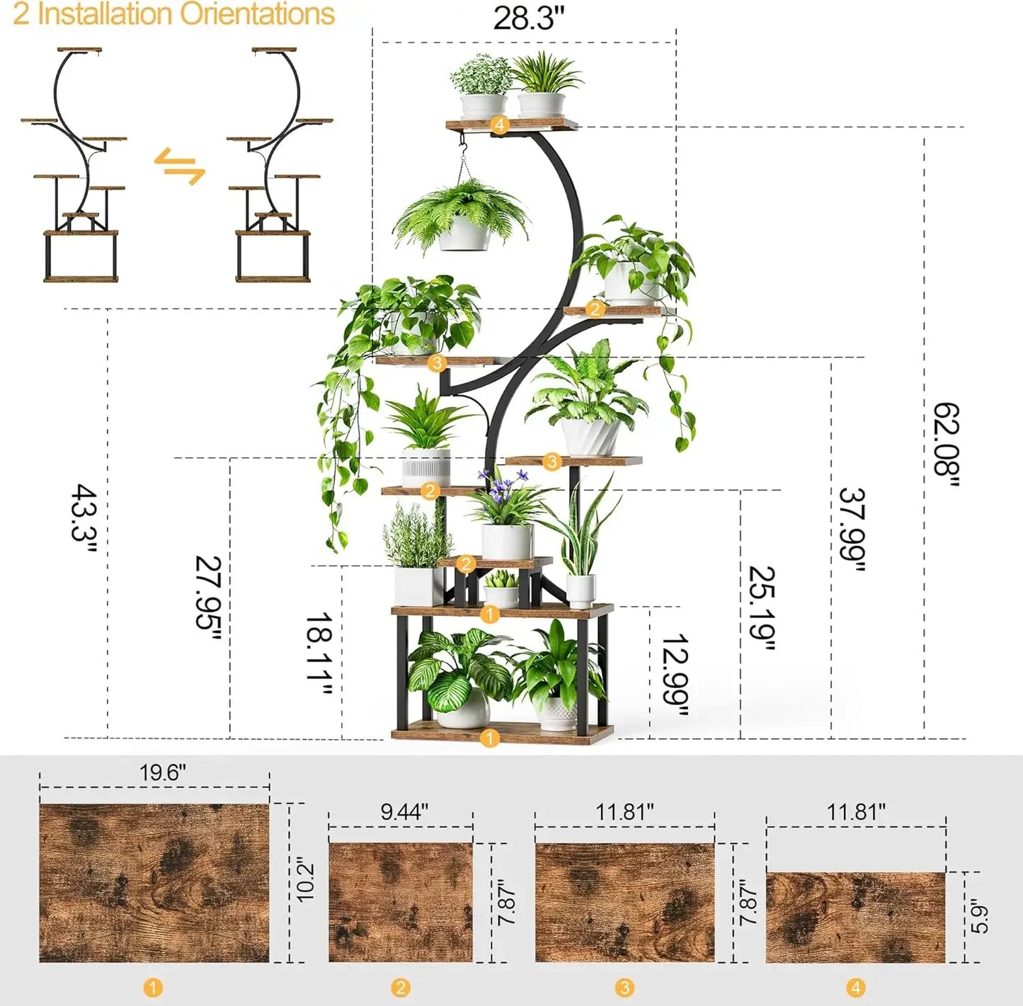 Indoor Plant Stand with Grow Lights, 8 Tier Metal Shelf